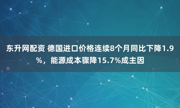 东升网配资 德国进口价格连续8个月同比下降1.9%，能源成本骤降15.7%成主因